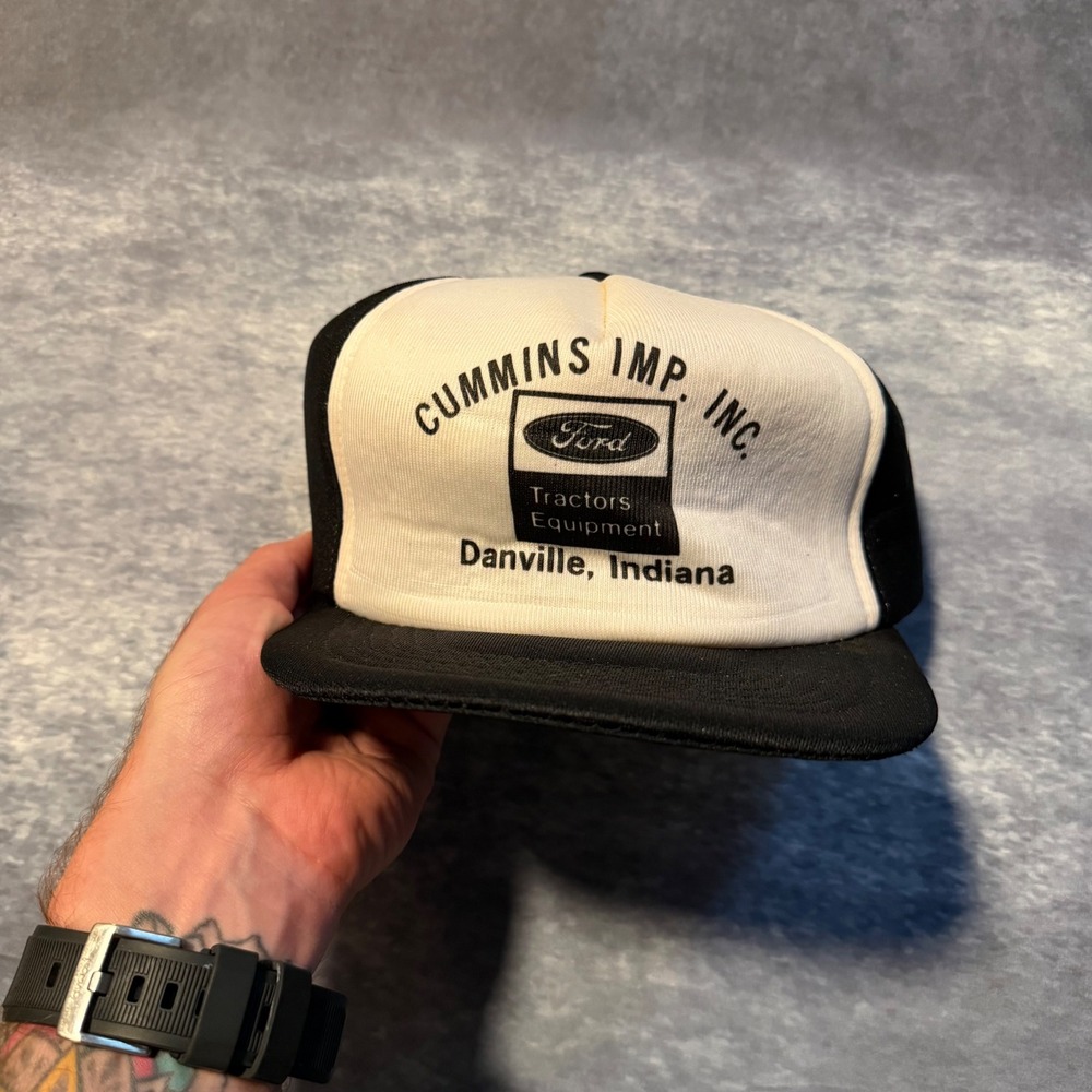 Vintage Ford Cummins Imp Inc Danville Indiana Trucker Hat Snapback Black White